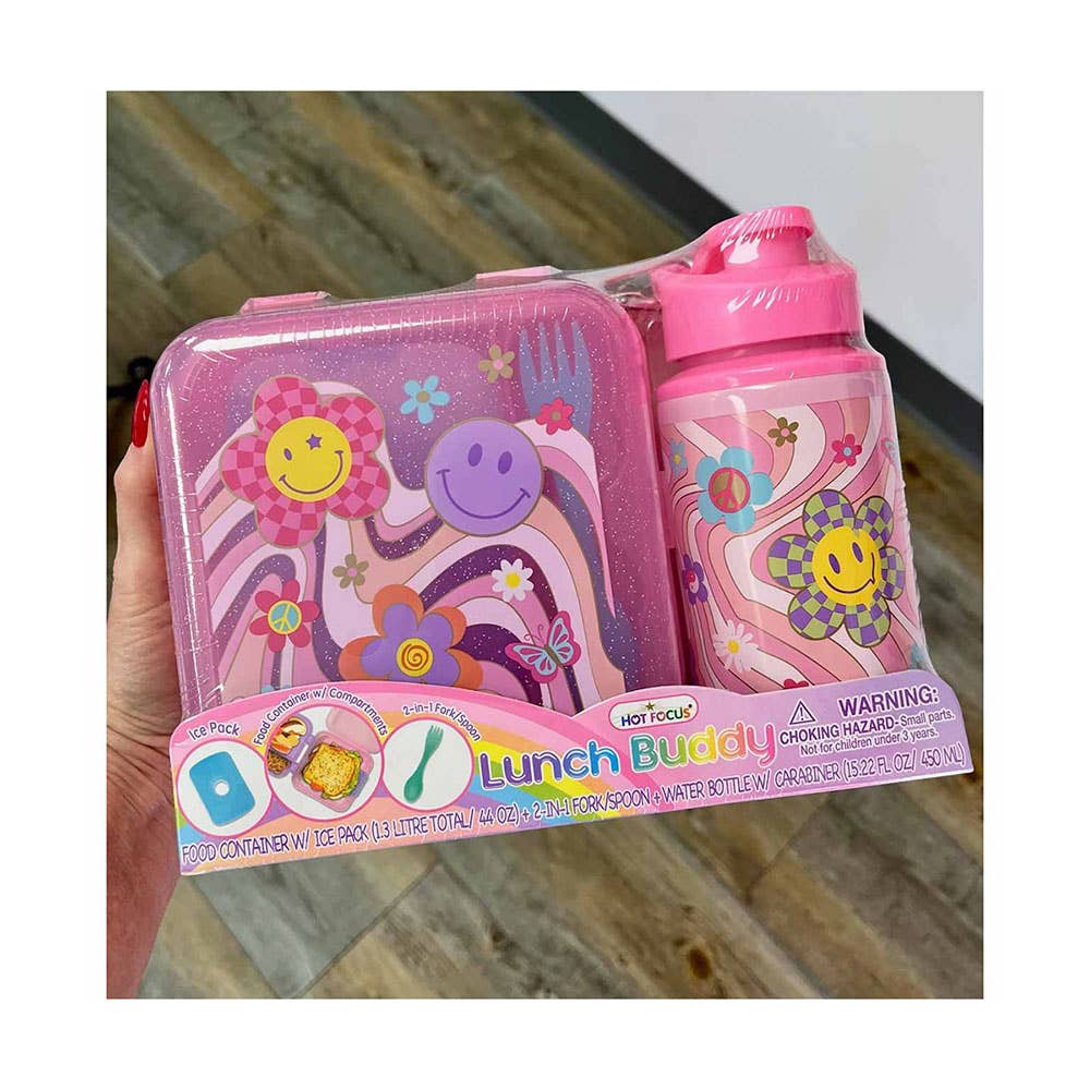 AJ Aguiar – Engroshandel Madpose/-kasse – Børn – Groovy Flower Sæt Madkasse + Flaske2
