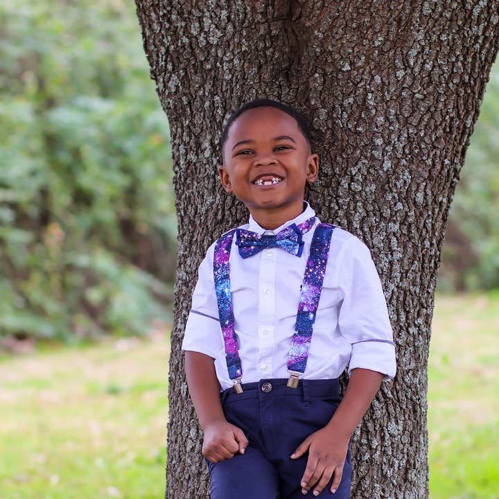 Dapper Xpressions - Wholesale Suspenders - Unisex - Glitter Galaxy Suspenders and Bow Tie, Handmade Formal Wear2