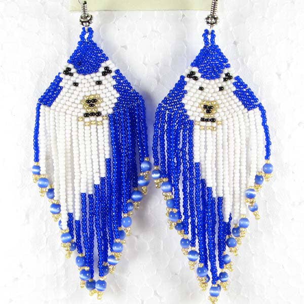 Blue White Golden Beaded Polar Bear Earrings for wholesale by BEADS CORNER