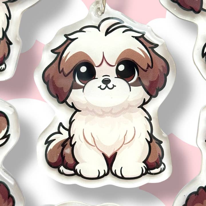 Liver Shih Tzu Shorthaired Acrylic Dog Keychain with Epoxy Resin | Easy-Clip, Cute Dog Cartoon, Hand-Drawn Design, Dog Lover Gift for wholesale by Milly Made Designs