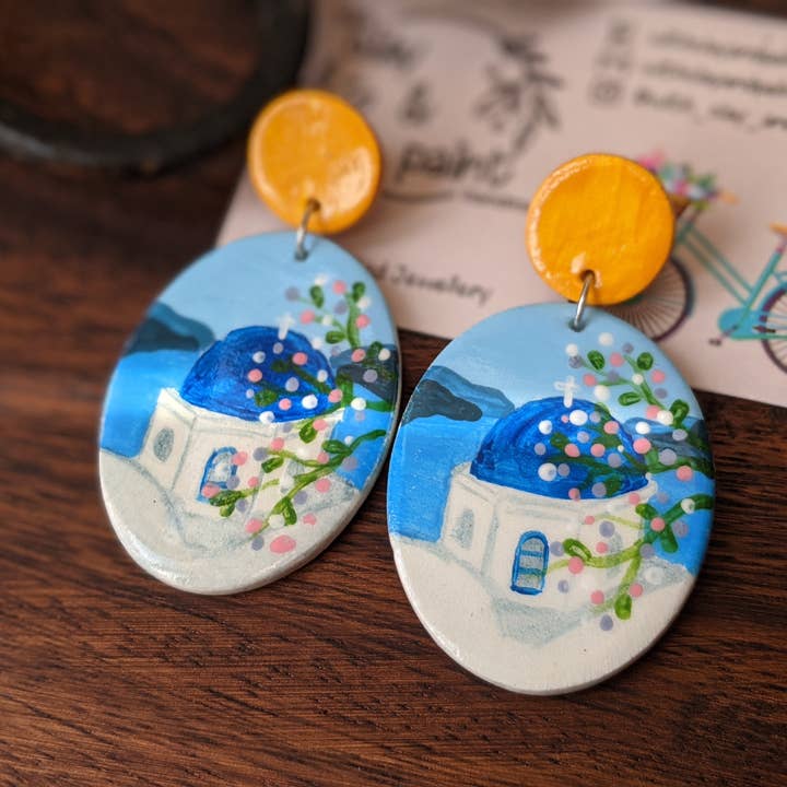 Santorini Scenic Clay Earrings for wholesale by With Clay & Paint