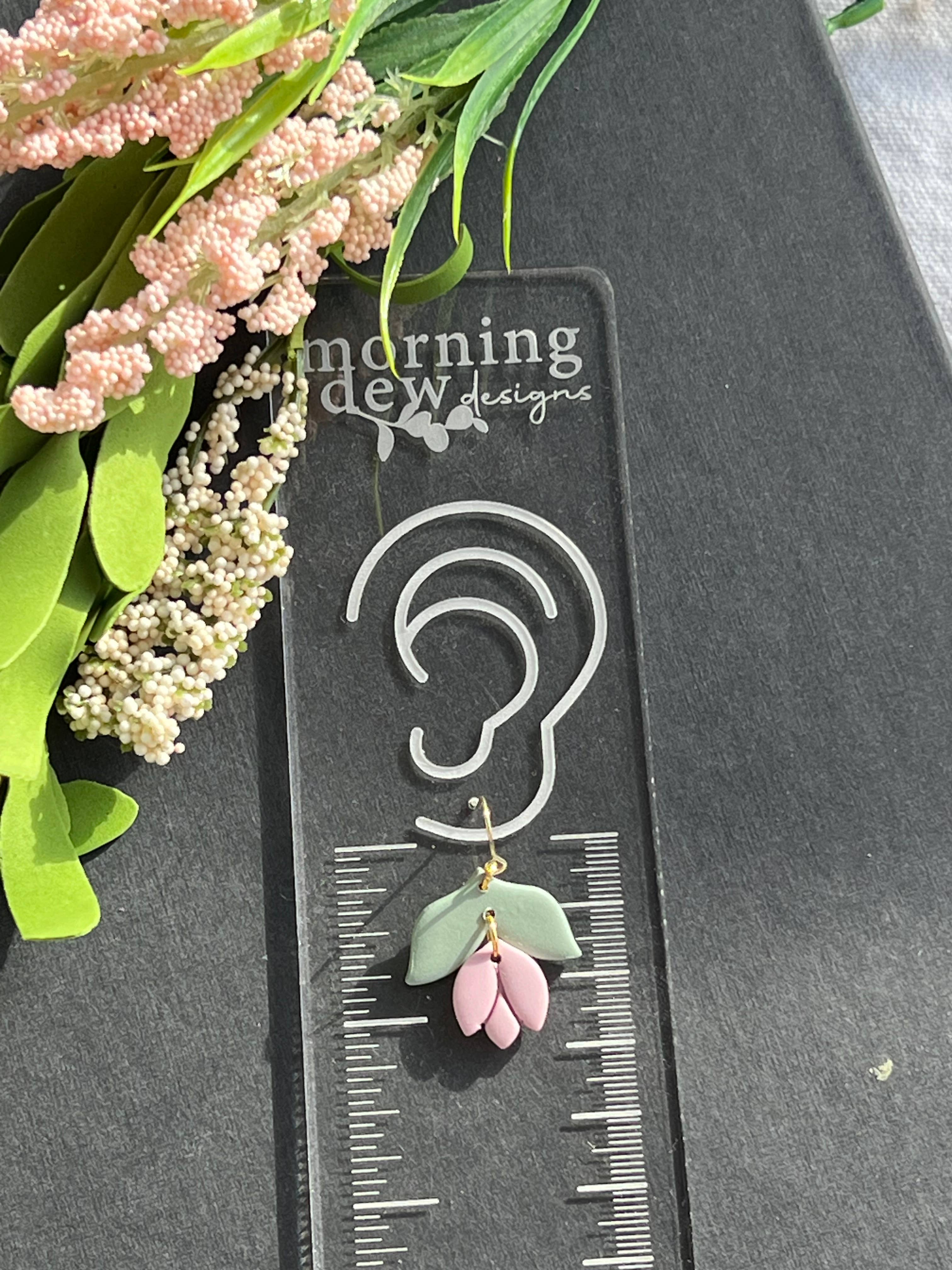 Morning Dew Designs - Wholesale Dangle Earrings - Soft Pastel Tulip Drop Leaf Polymer Clay Earrings3