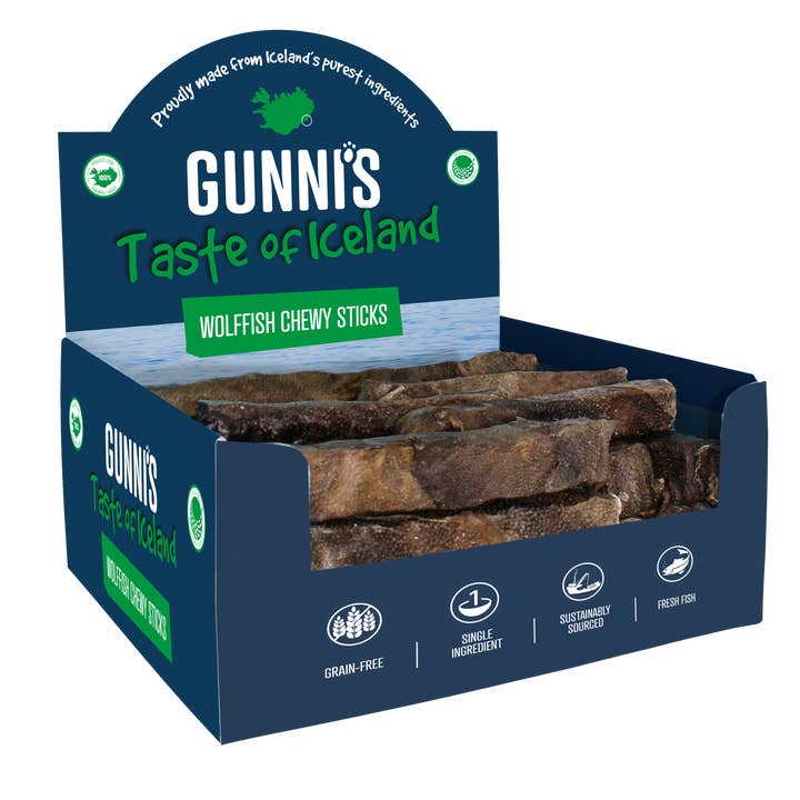 Gunni's Pet - Wholesale Pet Treats - Dog - 8" WOLFFISH SKIN CHEWY STICKS BULK
