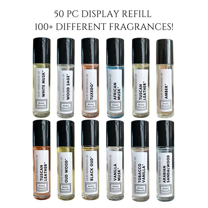 Avany Naturals - Wholesale Fragrance Oil - Bulk Cologne Oil for Men - 50 pc Perfume Display Refill