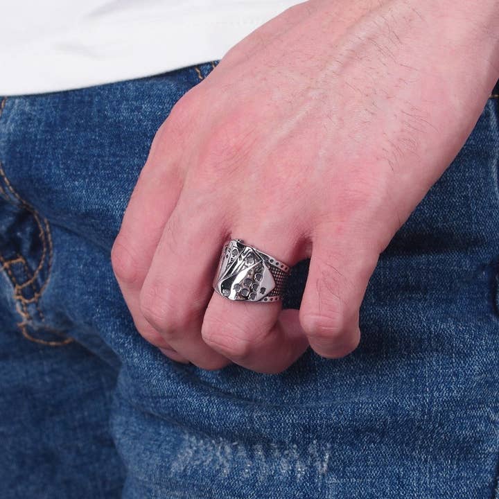 Aim Eternal - Wholesale Signet Ring - Retro Hip Hop Vegas Stainless Steel Poker Games Royal Straight Flush Casino Party Biker Ring for Men O-8411