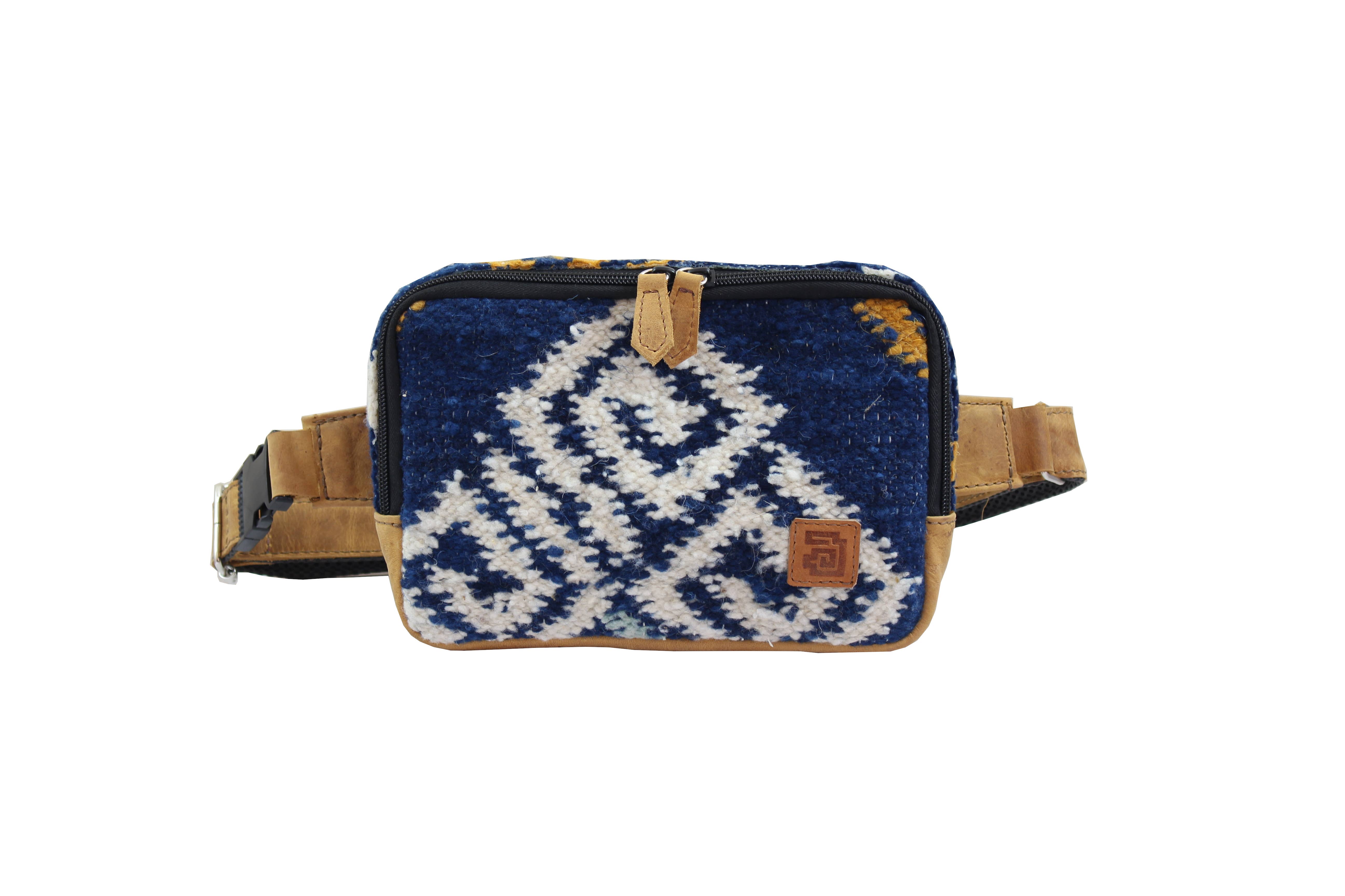Denim blue cotton coin purse with elephant design