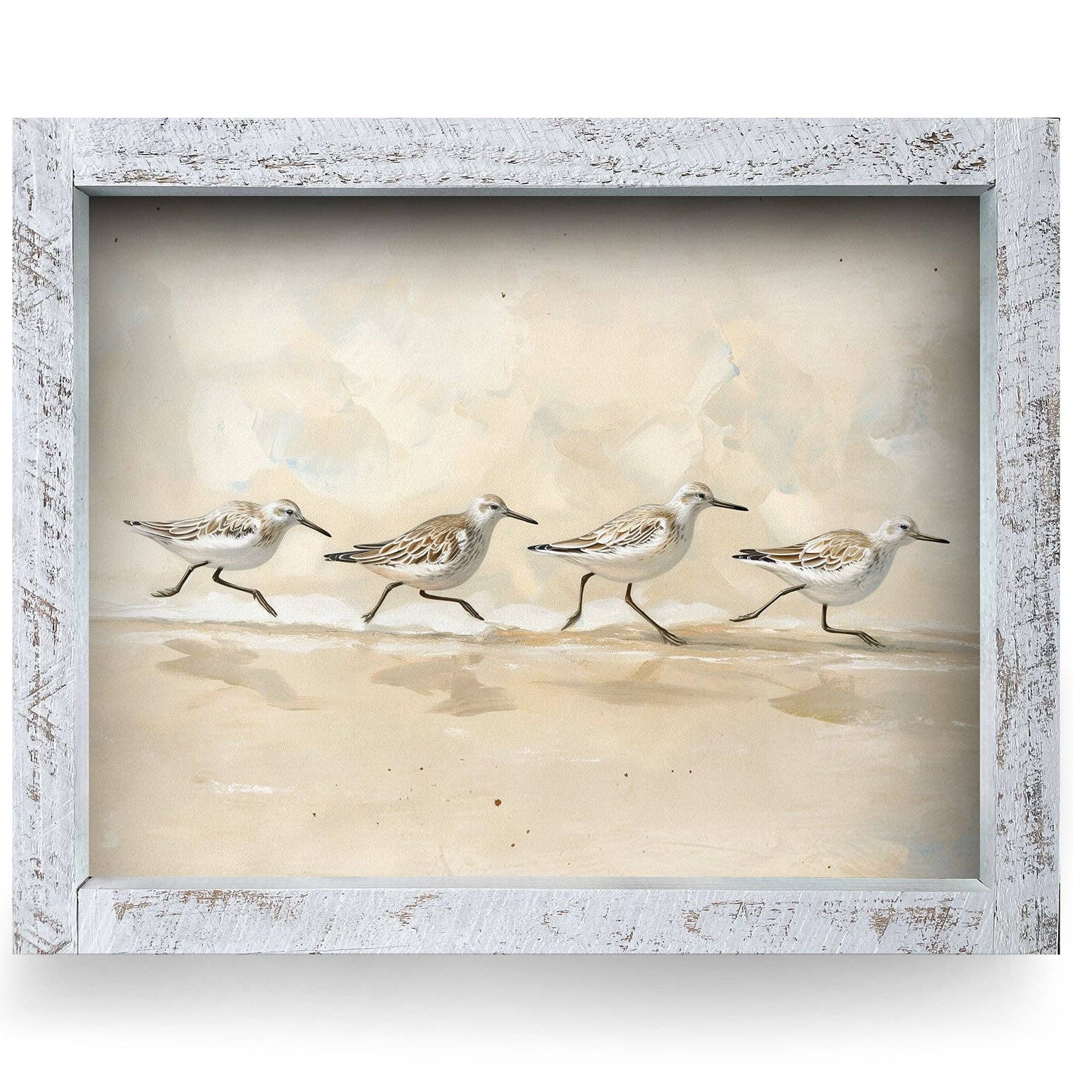 Mill Wood Art – wholesale Art print – Sandpiper Parade | Real Wood Framed Wall Art Print | Horizontal0