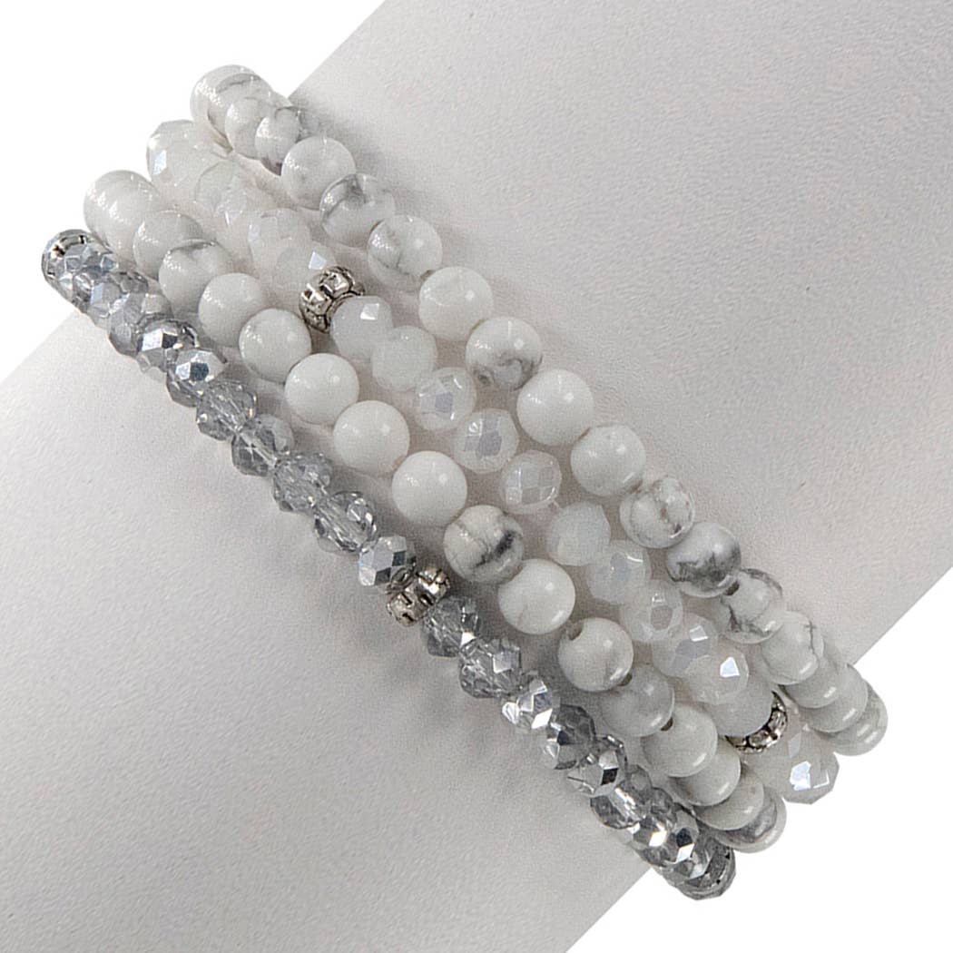 My Fun Colors - Wholesale Beaded Bracelet - Gemstone + Crystal Bead Stretch Bracelets, Set4 | 24 Styles!14