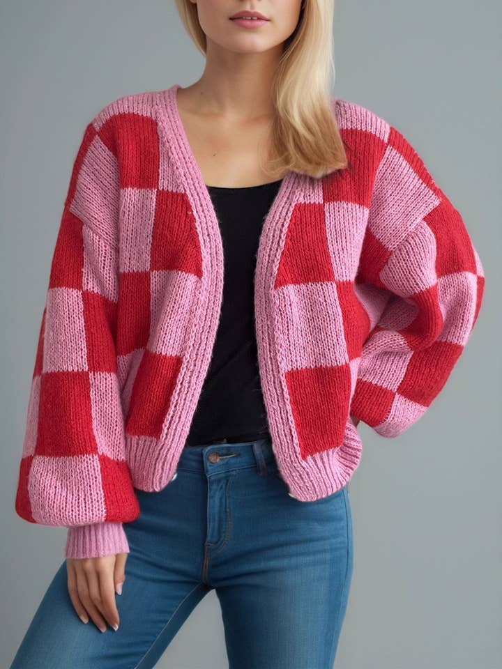 Plaid Chunky Knit Cardigan for wholesale by Hope & Sunshine