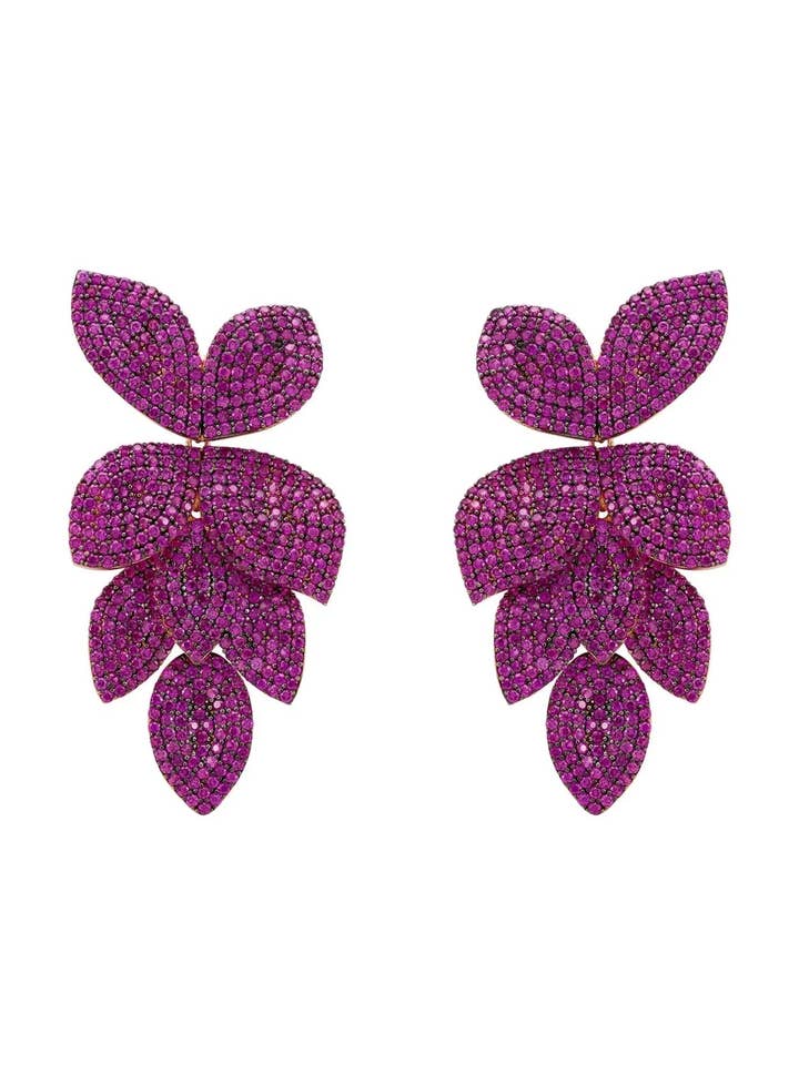 Petal Cascading Flower Earrings Rosegold Ruby CZ for wholesale by Latelita
