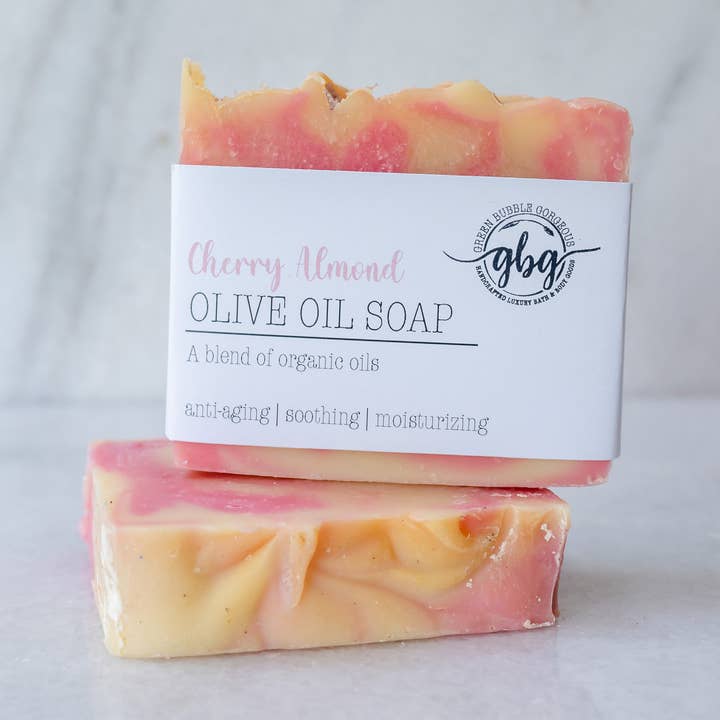 Cherry Almond Olive Oil Soap for wholesale by Green Bubble Gorgeous