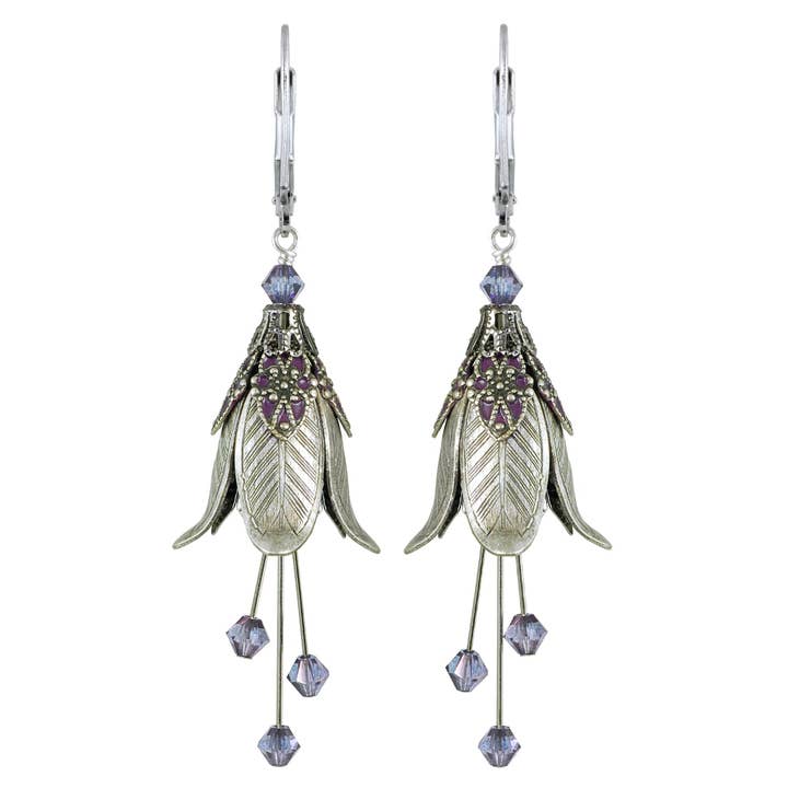 NoMonet - Wholesale Dangle Earrings - Flower Fairy: Painted Mystic Lily Flower Earrings w Crystals2