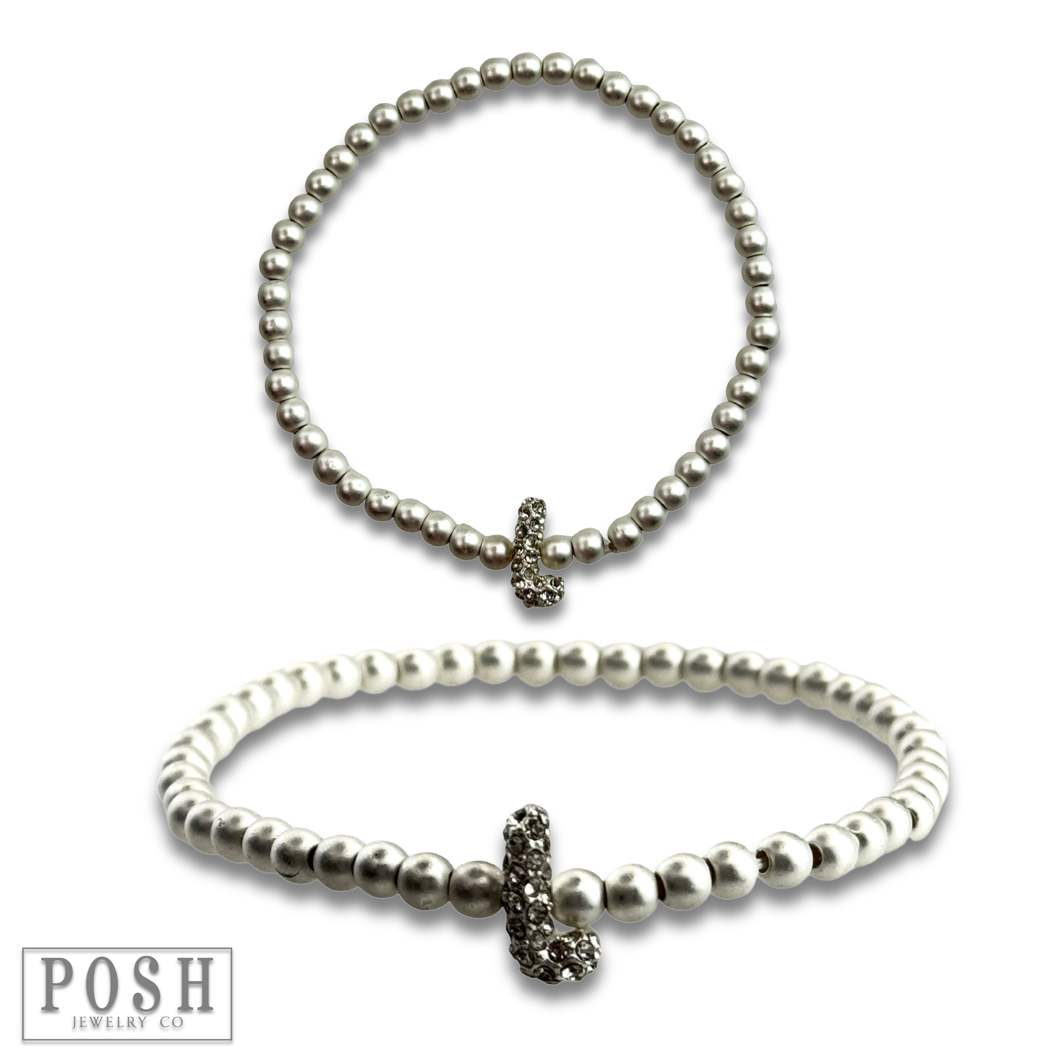 Pink Panache Brands - Wholesale Beaded Bracelet - Bead bracelet with rhinestone inital17