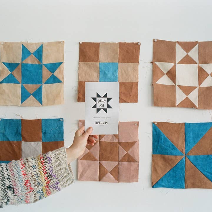 Rosemarine Textiles - Wholesale Craft Sewing Kit - Plant Dyed Linen Quilt Kit: Fabric + Zine for DIY Quilting