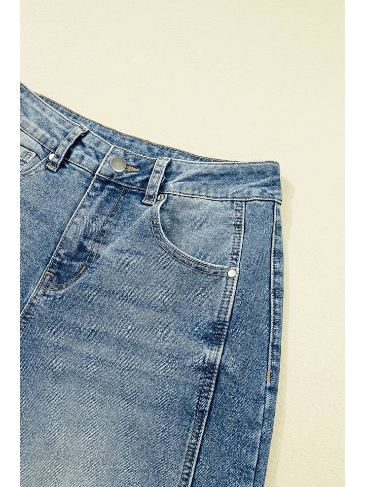 Dusk Blue Vintage Washed Seam Detail Shift Jeans (size 4-16) for wholesale on Faire9