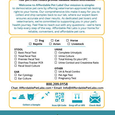 Affordable Pet Labs - Wholesale Pet Supplement - Not Cat/Dog - Easy Home Kit: Affordable Pet Labs Reptile, Amphibian and Bird Fecal Diagnostic Test1
