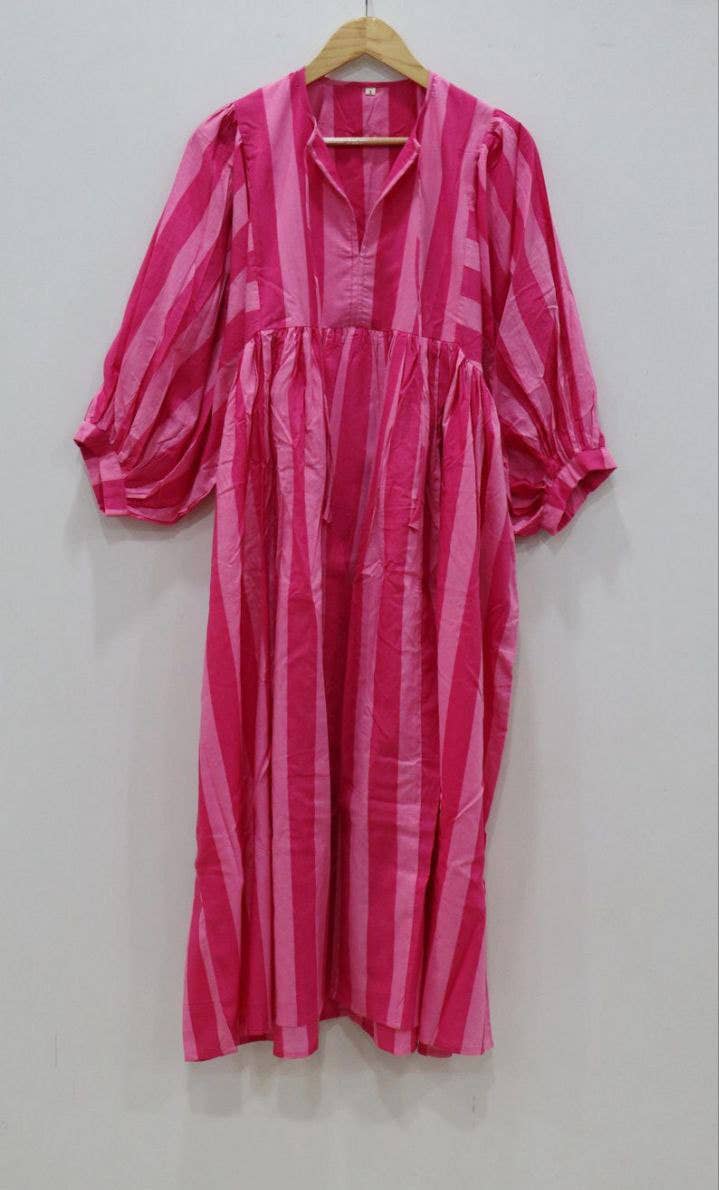 bhavnas boutique - Wholesale Dress - Women's - Midi Dress Mini Dress Striped Long Dress Deep Neck Cotton 3