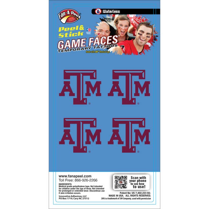 Tijdelijke tatoeages van Texas A&M Game Faces® voor wholesale door Fanapeel / Gamefaces
