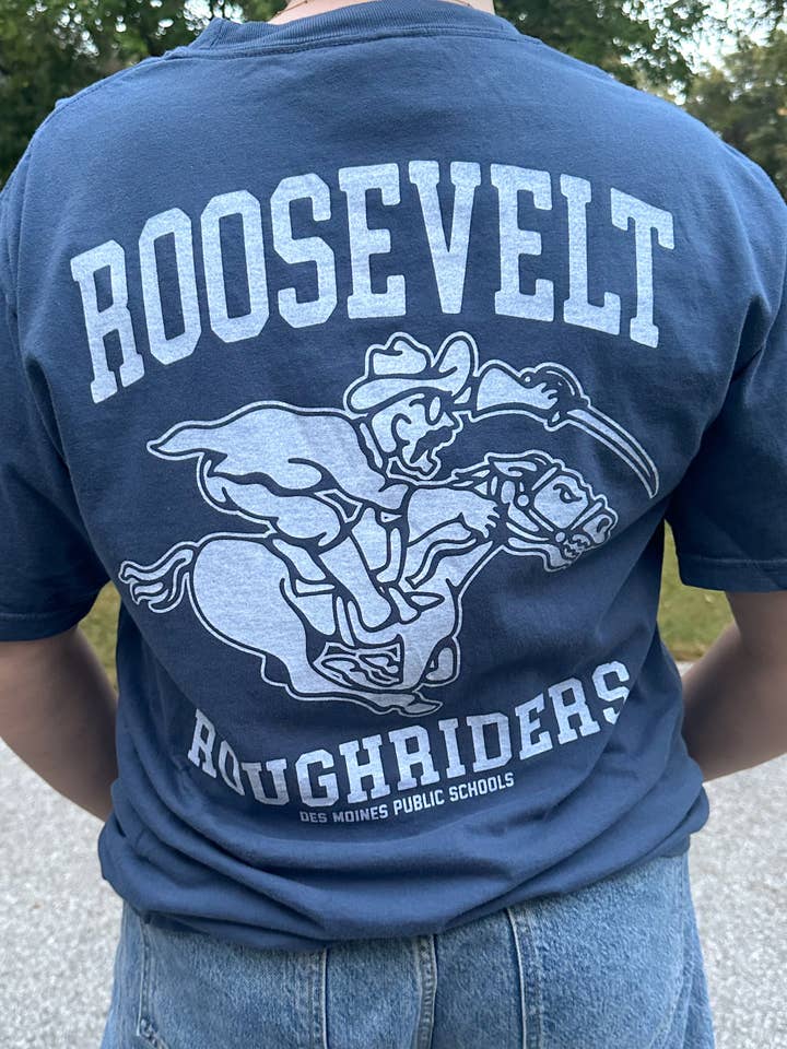 Room 1021 - Wholesale Screen Printed T-Shirt - Unisex - Des Moines Roosevelt Vintage Mascot Tee2