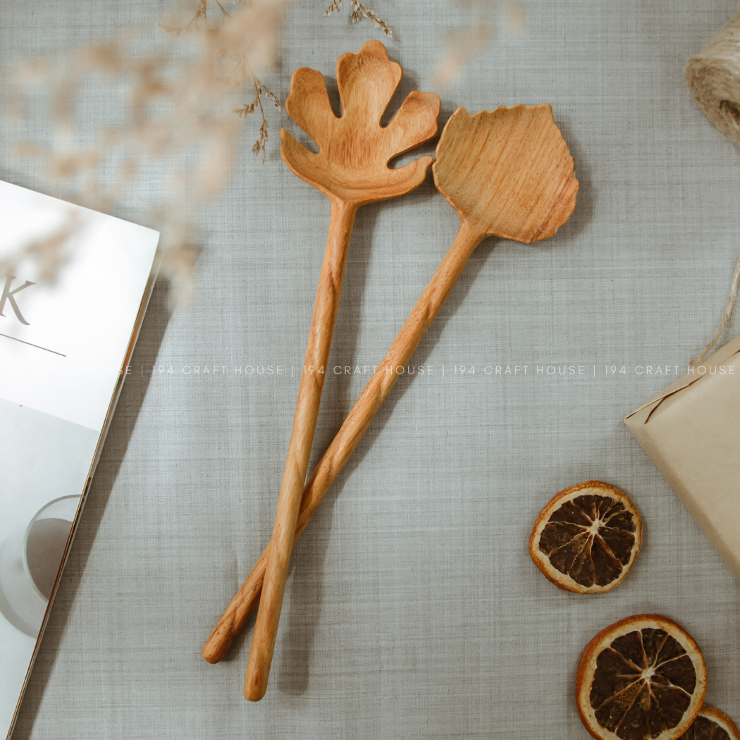 194 Craft House - Venta al por mayor Utensilio para servir - Servidores de madera para ensaladas con forma de hoja, 10 pulgadas, utensilio para servir3