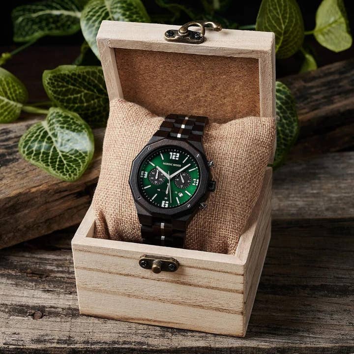 Nordic Wood – Engroshandel Armbåndsur - Herre – Mænds træur - Sort smaragd