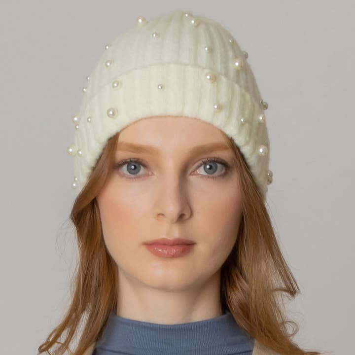 Fashion City - Wholesale Beanie - Women's - Women's Solid Faux Peal Knitted Beanie Hat9