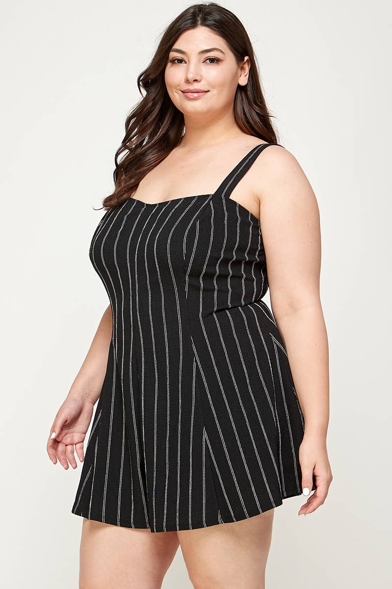 Black White Plus Size Striped Fit and Flare Romper - WG17797-RP for wholesale on Faire4