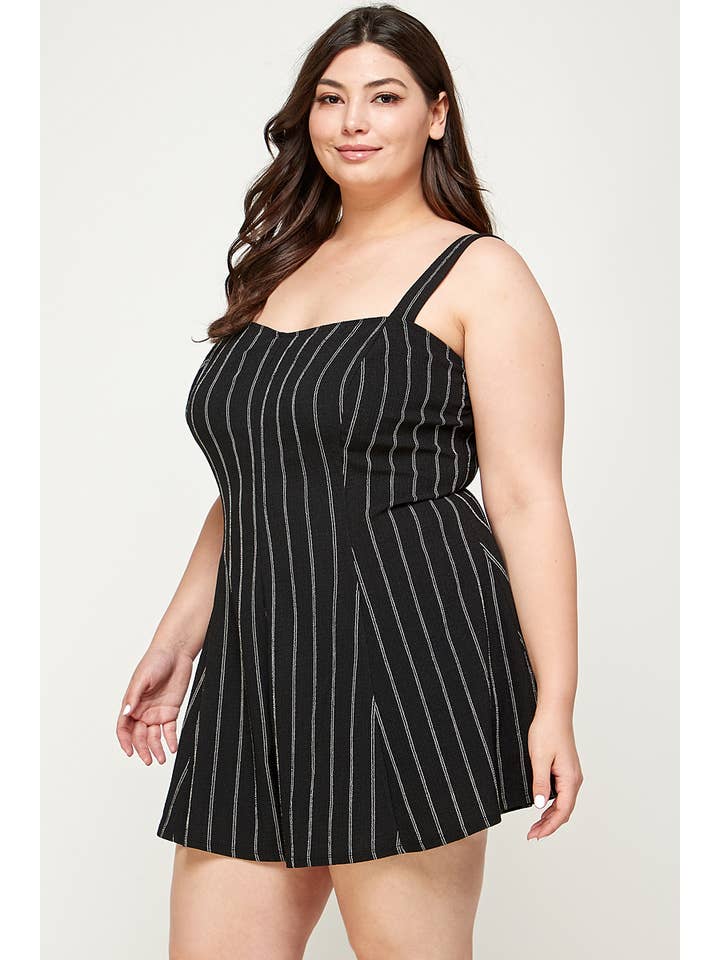 Black White Plus Size Striped Fit and Flare Romper - WG17797-RP for wholesale on Faire4