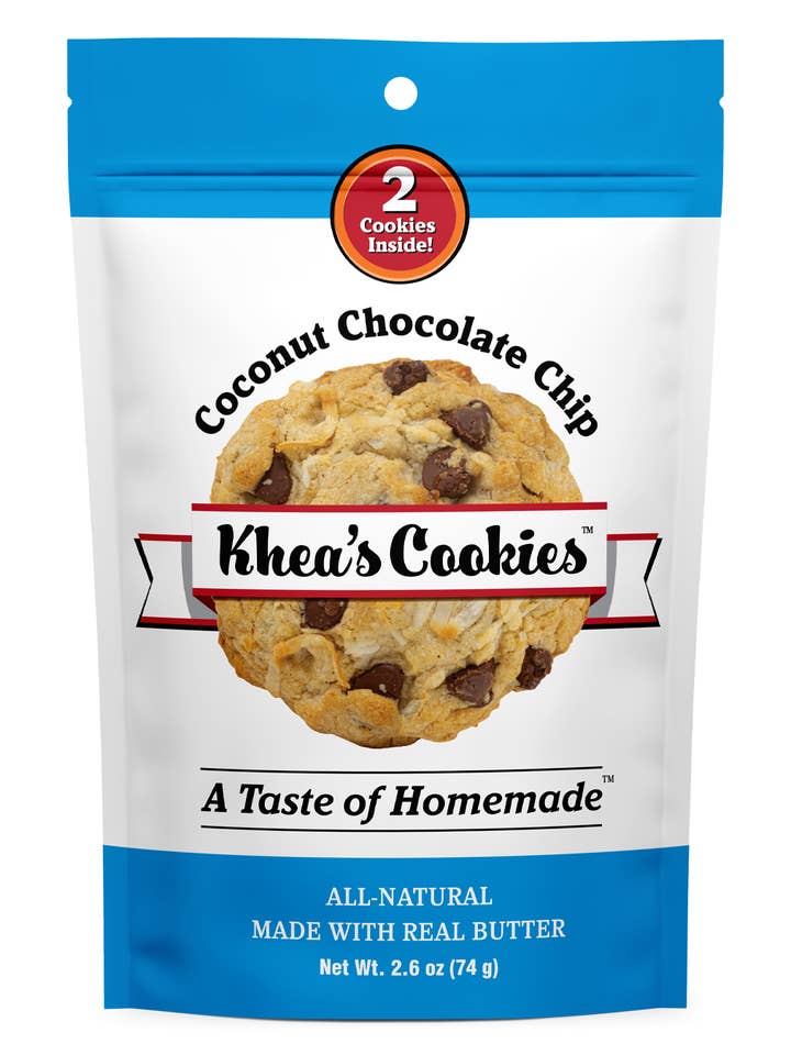 Coconut Chocolate Chip - 2-cookies packet for wholesale by Khea's Cookies, LLC
