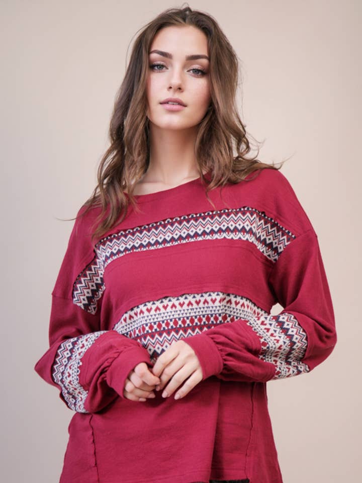 NT11784X-PLUS SIZE Överdimensionerad tryckt stickad kontraststickad topp för wholesale av VERY J