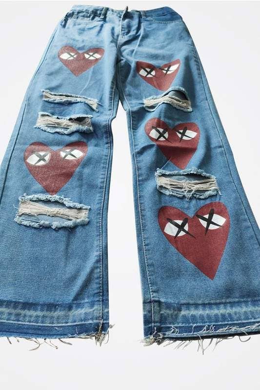 Fashion Combination – wholesale Pants – Women's – heart cutout ripped denim jeans10