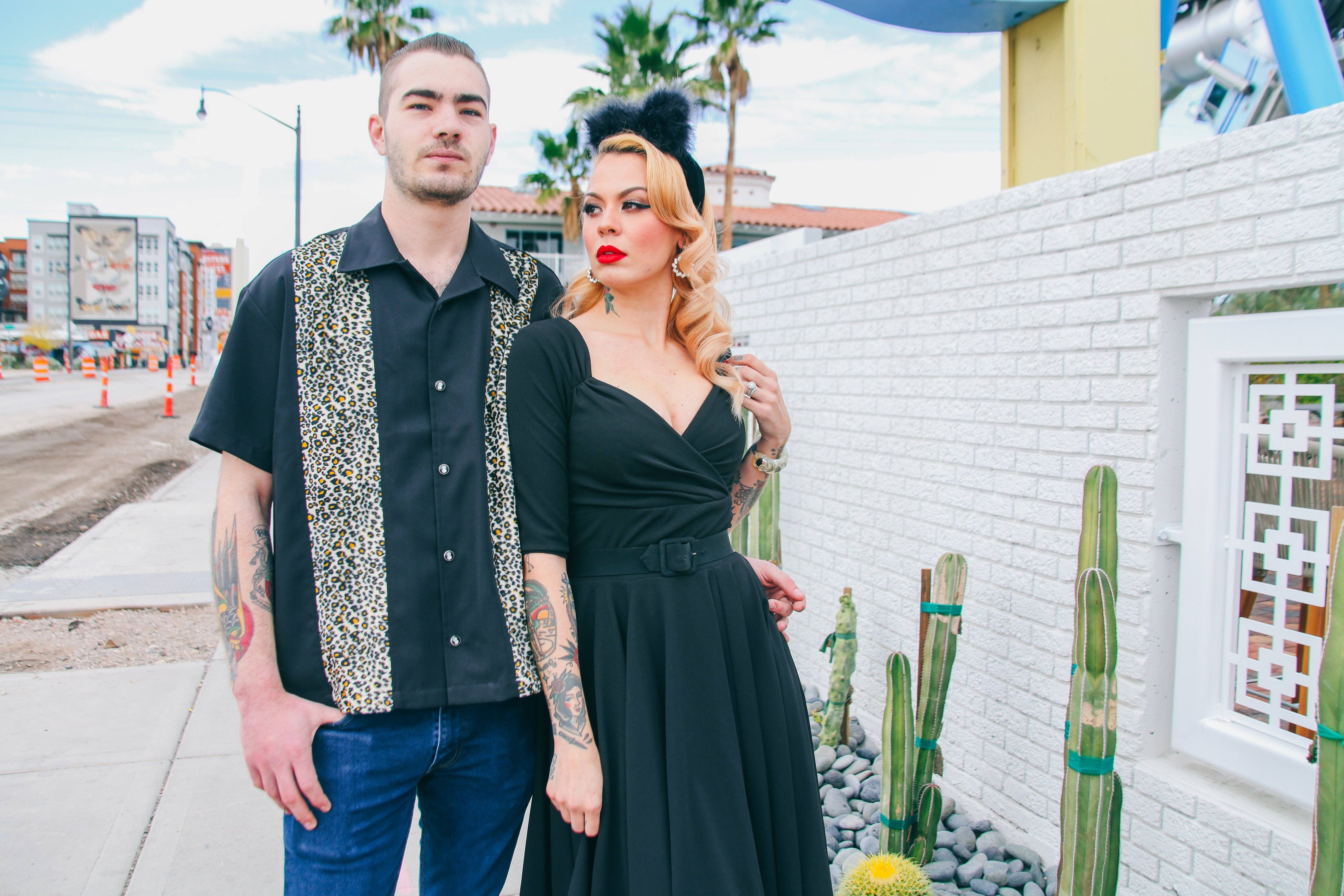 Steady Clothing - Wholesale Button Down Shirt - Men's - Leopard Panel Bowling Shirt in Black7