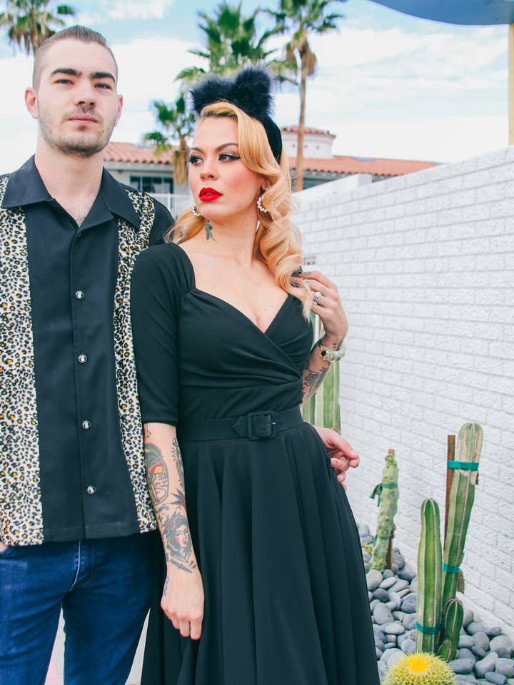 Steady Clothing - Wholesale Button Down Shirt - Men's - Leopard Panel Bowling Shirt in Black7