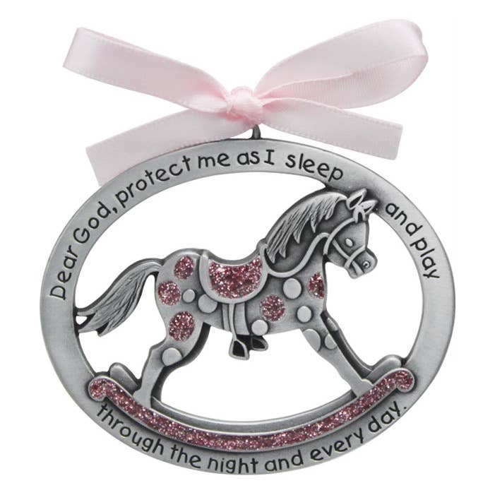 Abbey & CA Gift - Wholesale Ornament - Pink Rocking Horse Crib Medal