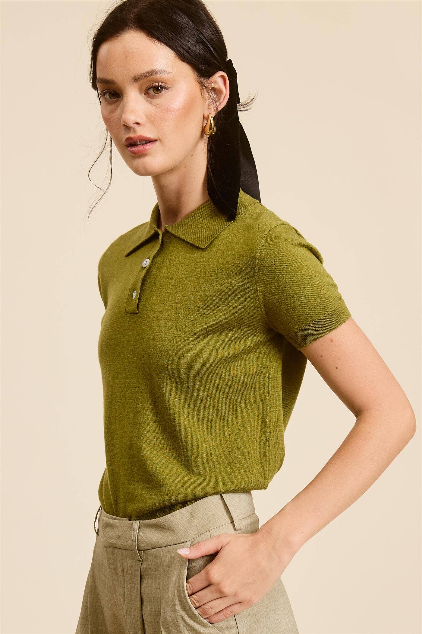 Mimosa - Wholesale Knit Top - Women's - Buttoned Collar Short Sleeve Knit Polo Top5