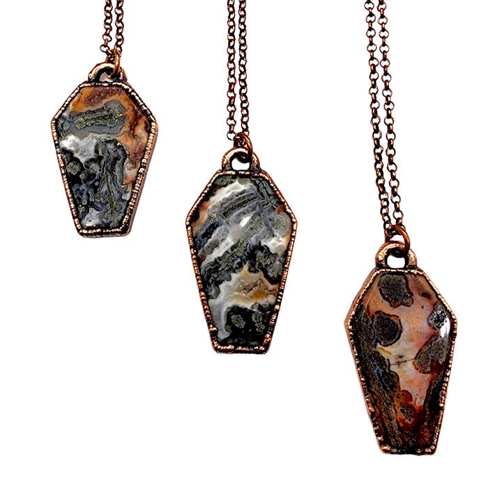 Marcasite Coffin Necklace // Electroformed Jewelry for wholesale by MergingMetals