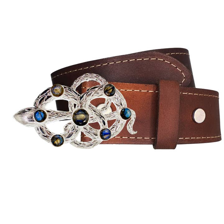 Bijoux Buckles - Wholesale Belt - Women's - LE SERPENT Faceted Labradorite Gemstone Silver Buckle + Artisan Leather Belt