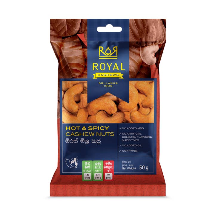 50g Hot & Spicy Cashew Nut Pack for wholesale by Royal Cashews
