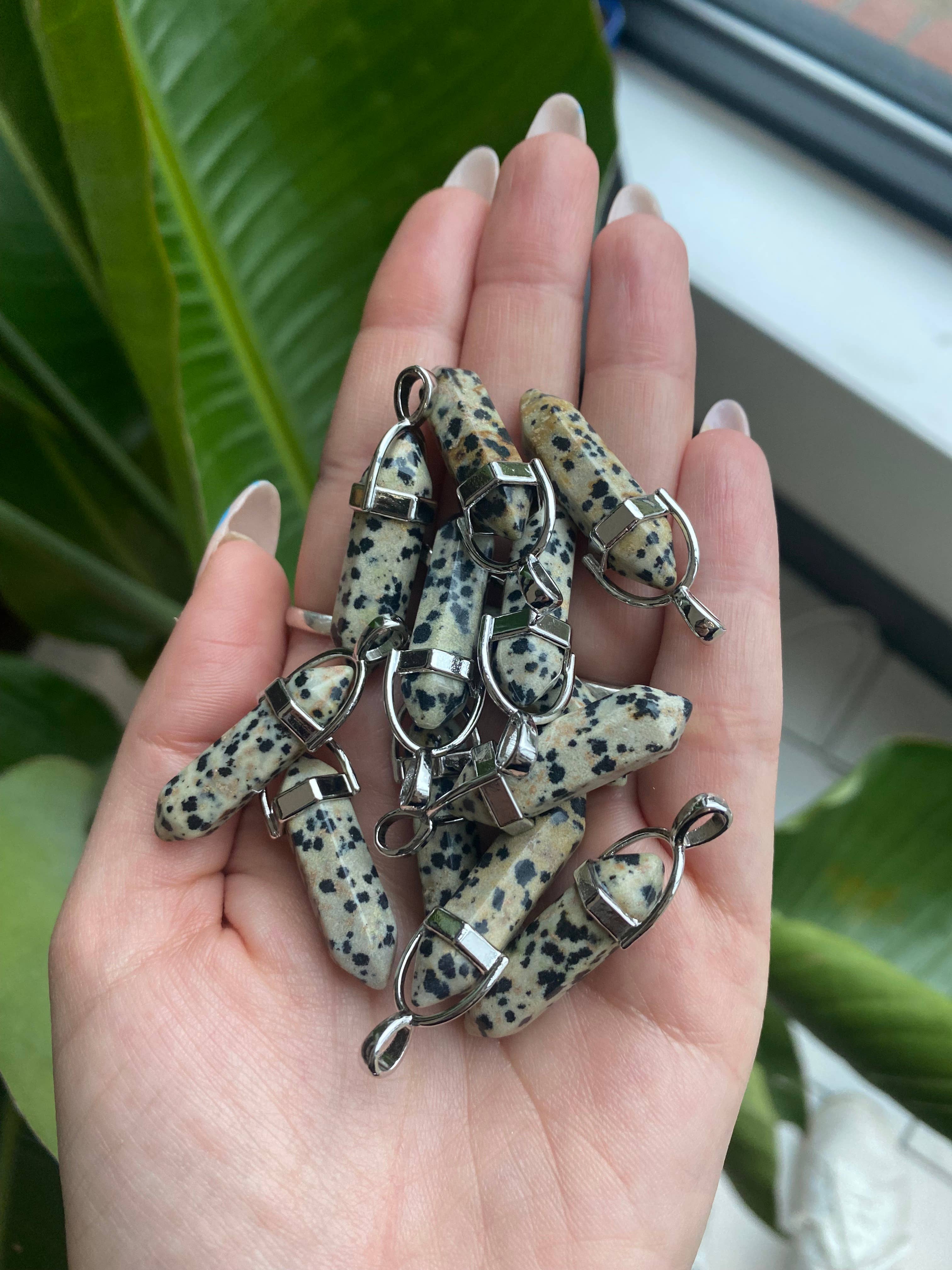 Sapphire & Sage - Wholesale Pendant/Charm Necklace - Dalmation Jasper Crystal Necklace1