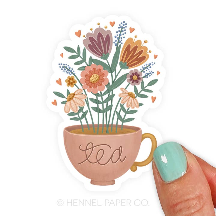 Sticker - Tea & Flowers for wholesale by Hennel Paper Co.