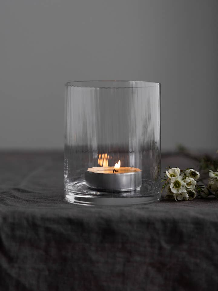 Ramsjö Large Clear Glass Striped Candleholder for wholesale by STOREFACTORY