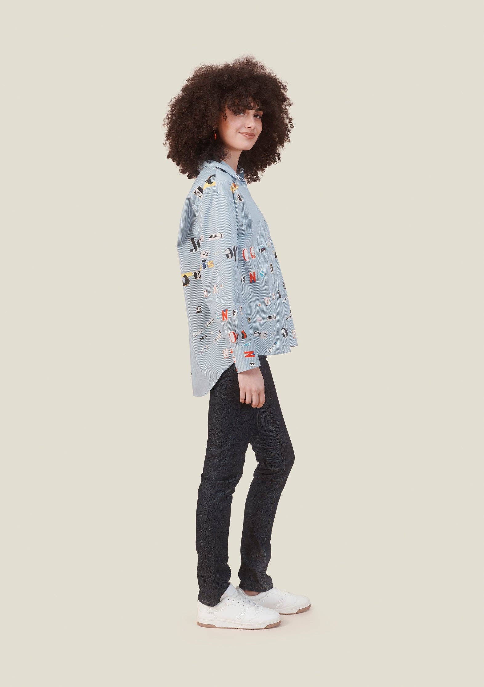 MADE IN SENS - Wholesale Button Down Shirt - Women's - CLEO SHIRT BLUE LETTERS1