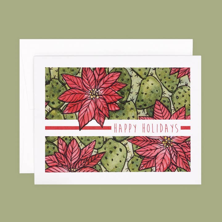 Poinsettia Happy Holiday | Holiday Greeting Card for wholesale by Cacti Oasis©