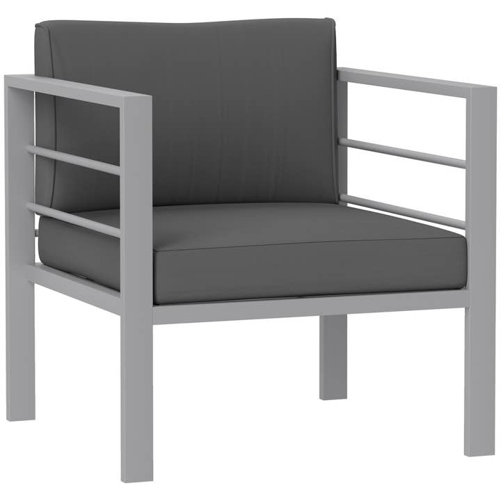 Fauteuil de jardin, chaise d'extérieur gris charbon, coussins amovibles, cadre en métal, mobilier de patio et balcon résistant aux intempéries, montage facile, design peu encombrant. for wholesale by Urban Meuble UK