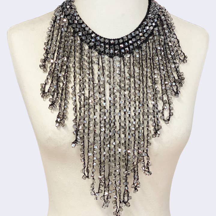 Jianhui London – wholesale Bib necklace – 6 x 6 Crystal Fringe Necklaces - Long Tassle