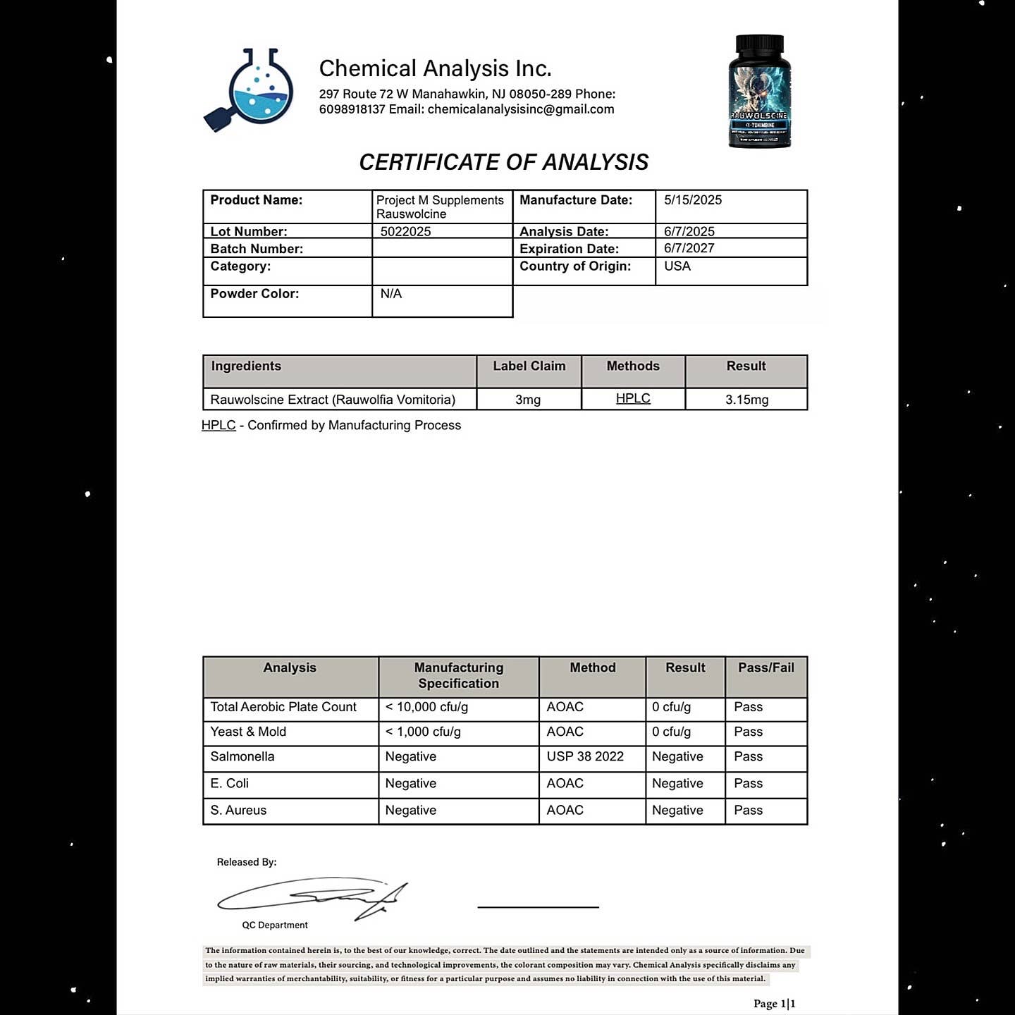 Mass Cast, LLC - Wholesale Oral Supplement/Vitamin - Rauwolscine a.k.a Alpha Yohimbine by Project M4