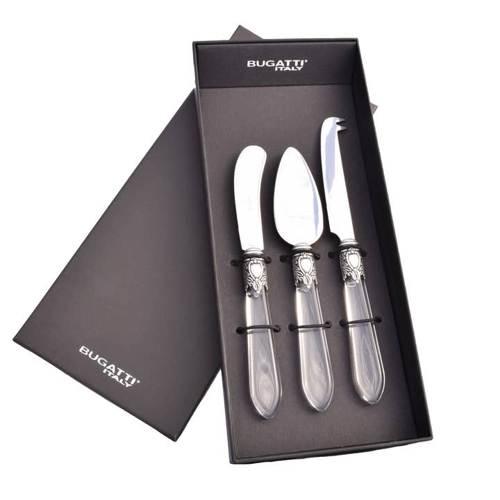Oxford 3 Piece Cheese Knife Set clear in Gift Box for wholesale by Casa Bugatti