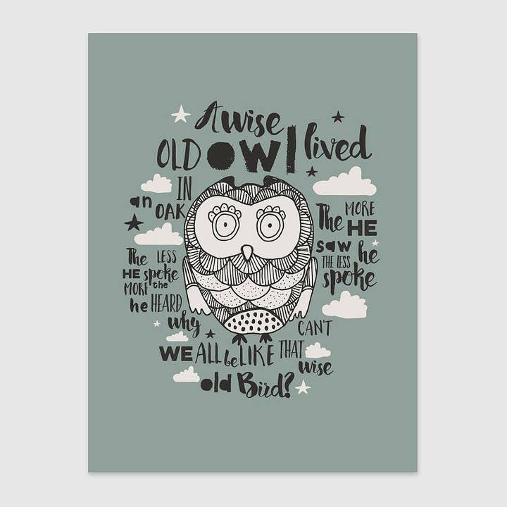 Wandbild „Wise Old Bird“, Wandbild für Kinderzimmer, Eulenmotiv für den Großhandel von Baldy And The Fidget