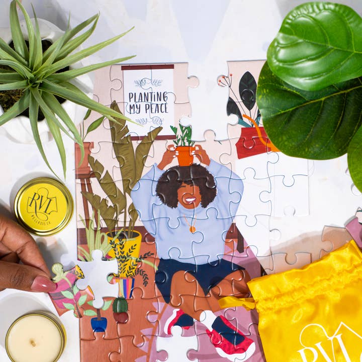 RVL Wellness Co. - Wholesale Puzzle - Adult - Planting Peace | 48 Piece Puzzle & Candle Gift Set