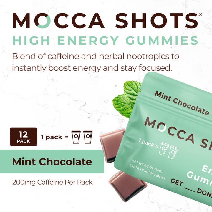 Seattle Gummy Company - Wholesale Oral Supplement/Vitamin - Mocca Shots Mint Chocolate Caffeine Gummy |12-Pack, 24-Shots